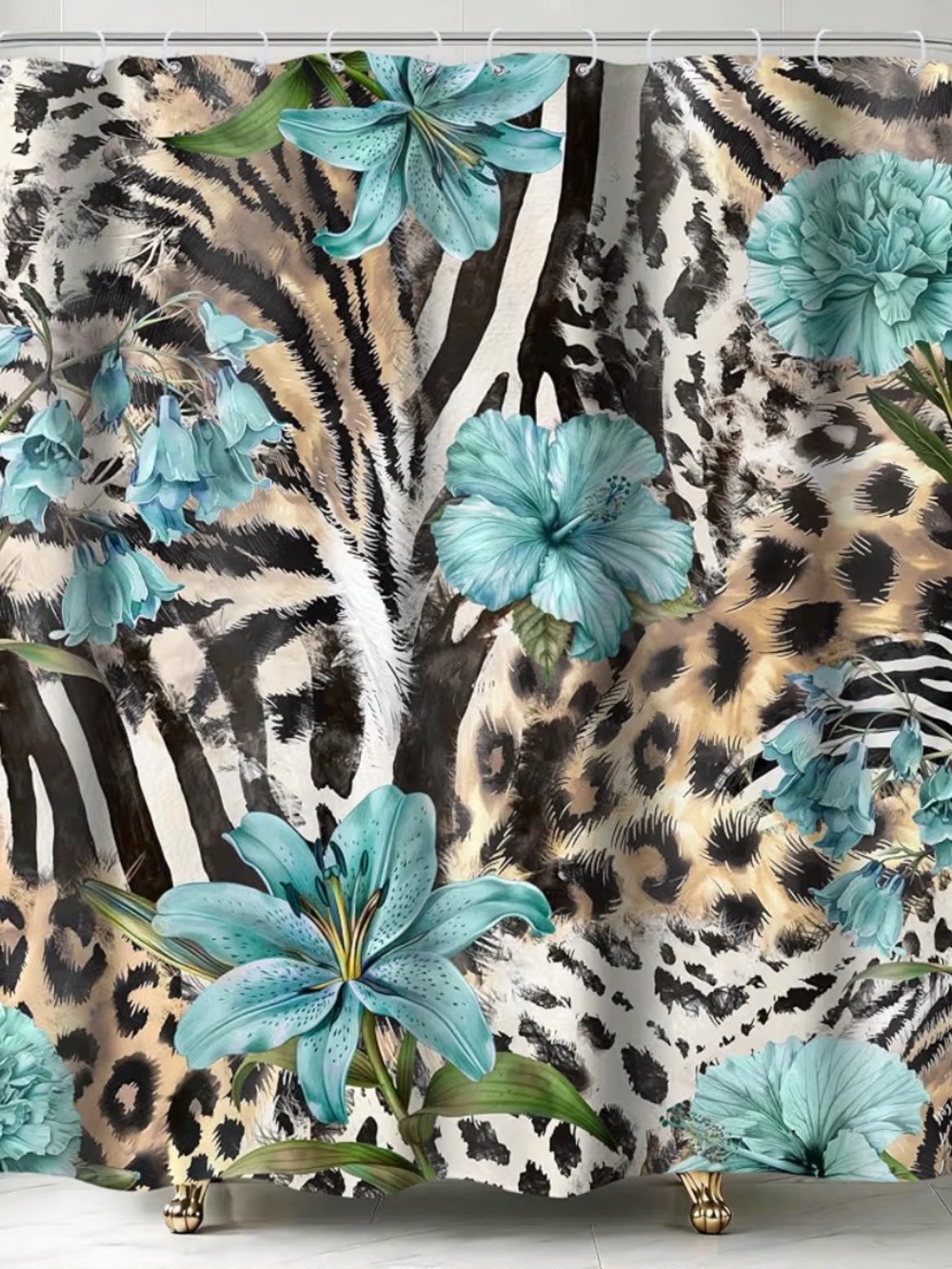 2 items see pictures Floral & Animal print shower curtain & cheetah home rug